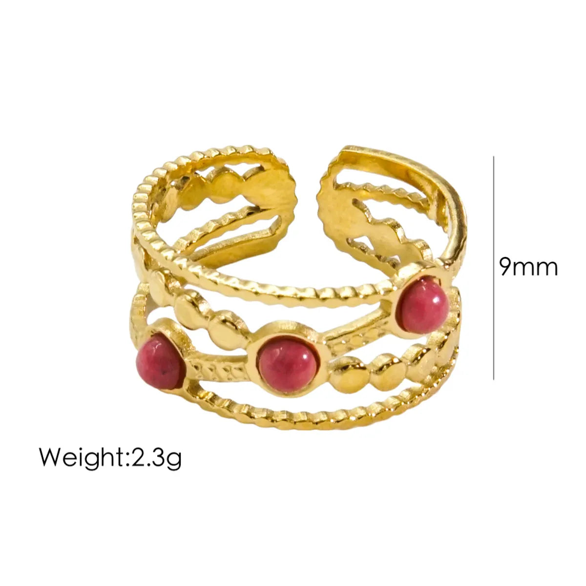 Basic C Shape Stainless Steel Plating Inlay Natural Stone 14k Gold Plated Open Rings