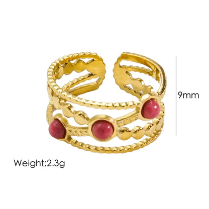 Basic C Shape Stainless Steel Plating Inlay Natural Stone 14k Gold Plated Open Rings