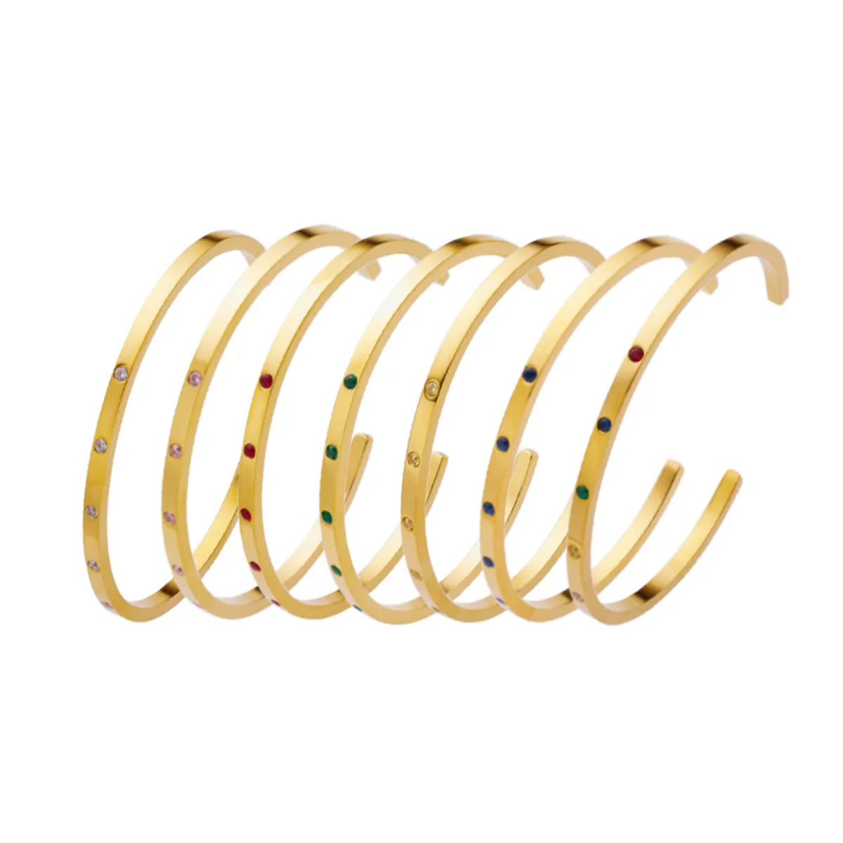 Basic C Shape Titanium Steel Plating Inlay Zircon 18k Gold Plated Cuff Bracelets