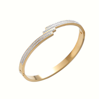 Basic Classic Style Commute Geometric Stainless Steel Asymmetrical Inlay Zircon Bangle