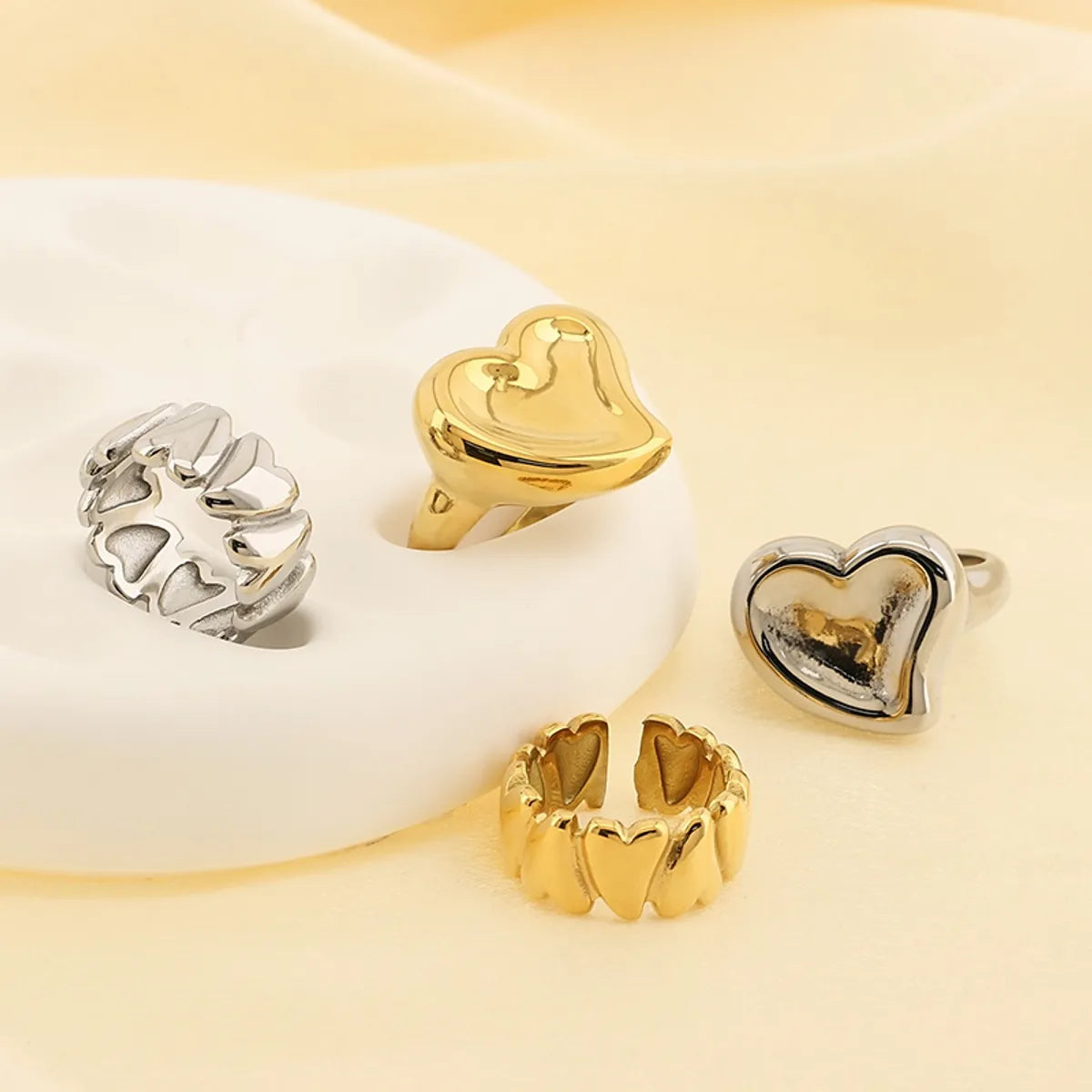 Basic Classic Style Commute Heart Shape Solid Color 304 Stainless Steel 18K Gold Plated Rings In Bulk