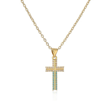 Basic Classic Style Cross Copper 18k Gold Plated Zircon Pendant Necklace In Bulk