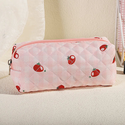 Basic Classic Style Ditsy Floral Cotton Cylindrical Makeup Bags