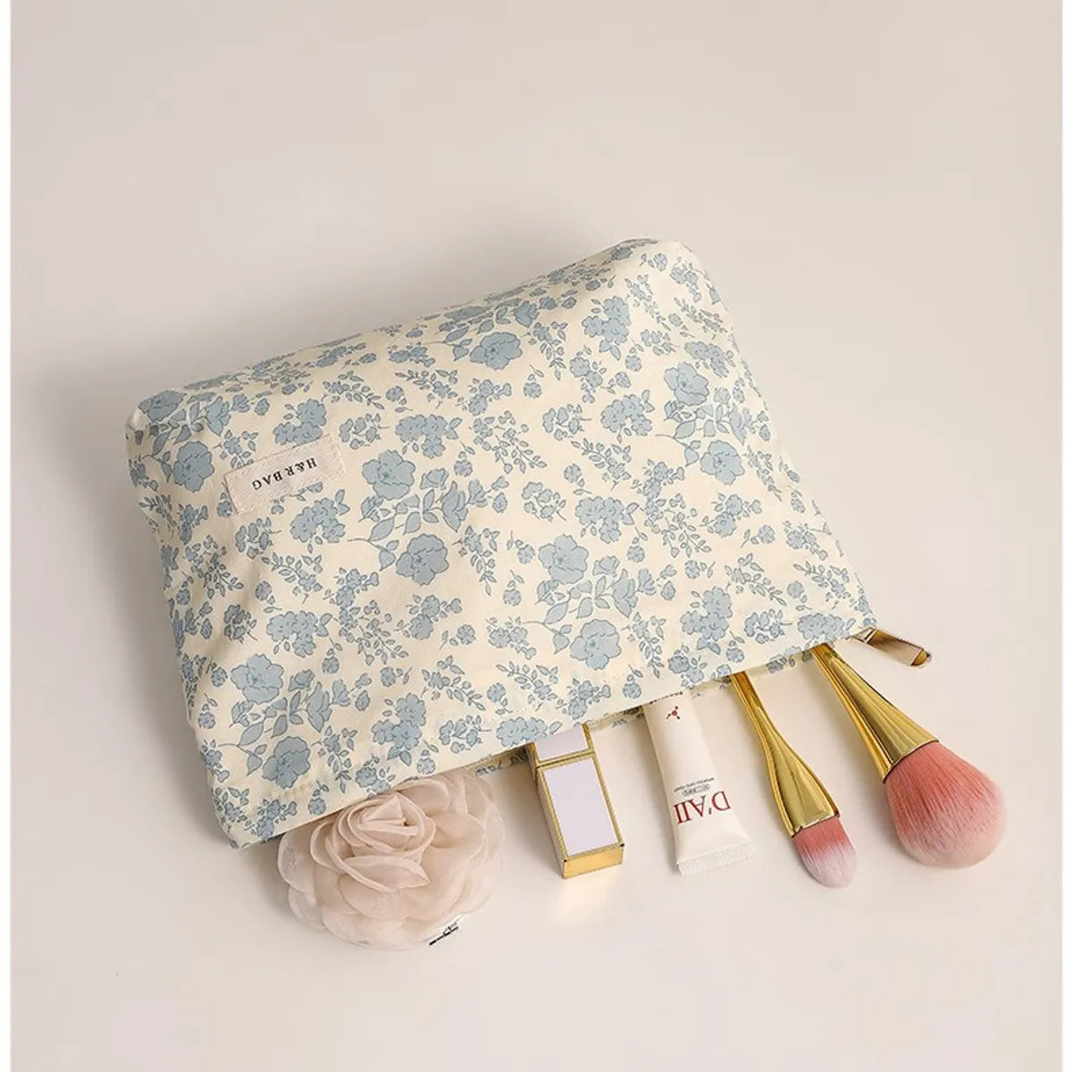 Basic Classic Style Ditsy Floral Cotton Square Makeup Bags