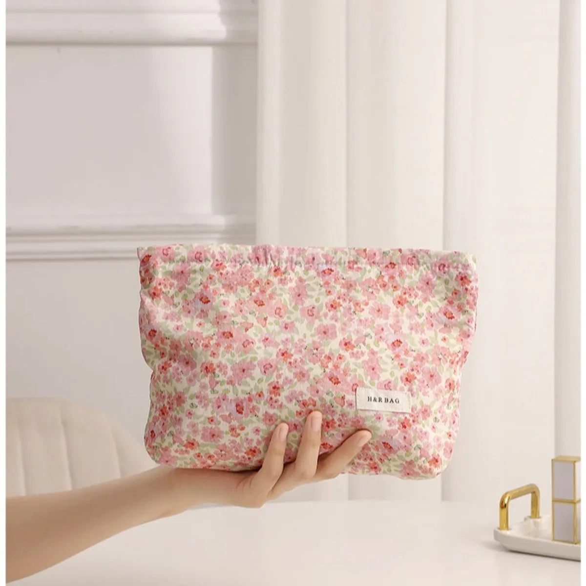 Basic Classic Style Ditsy Floral Cotton Square Makeup Bags