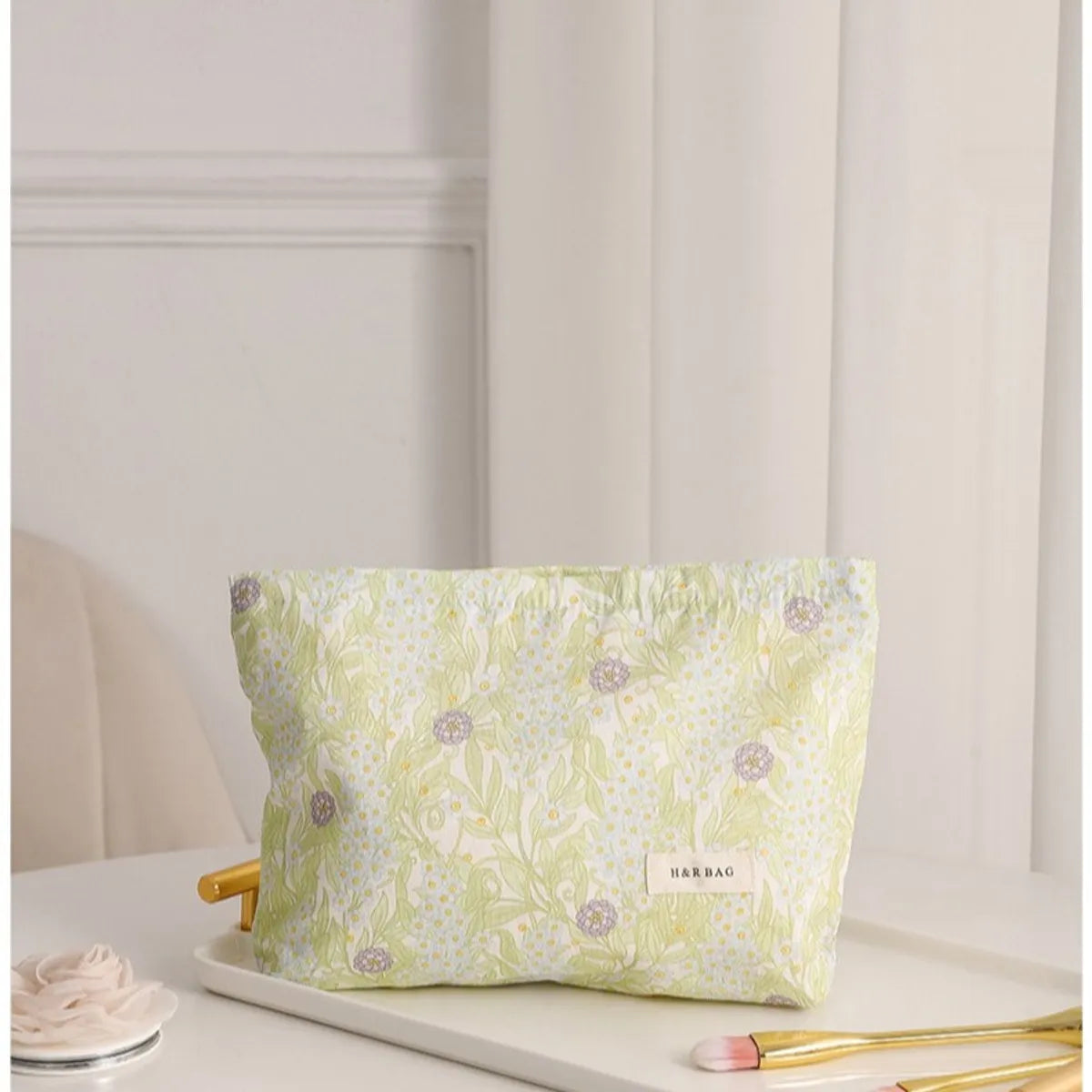 Basic Classic Style Ditsy Floral Cotton Square Makeup Bags