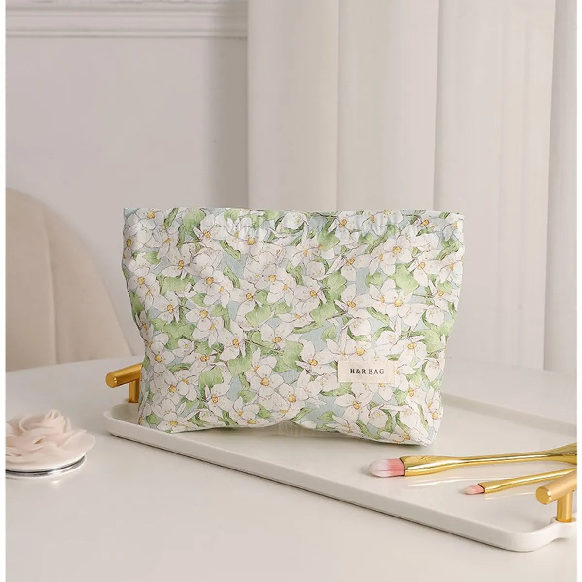 Basic Classic Style Ditsy Floral Cotton Square Makeup Bags