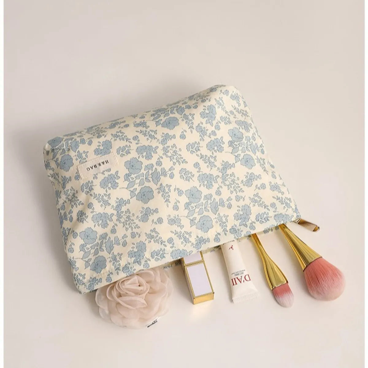 Basic Classic Style Ditsy Floral Cotton Square Makeup Bags