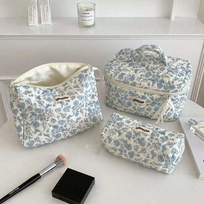 Basic Classic Style Ditsy Floral Cotton Square Makeup Bags