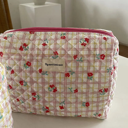 Basic Classic Style Flower Cotton Square Makeup Bags