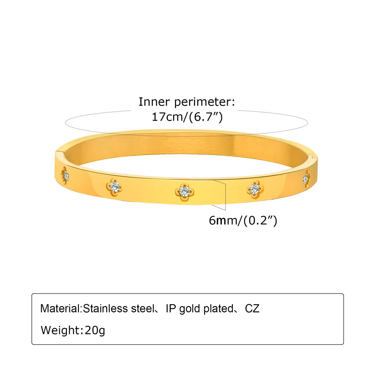 Basic Classic Style Four Leaf Clover Star Flower 304 Stainless Steel 18K Gold Plated Zircon Bangle In Bulk