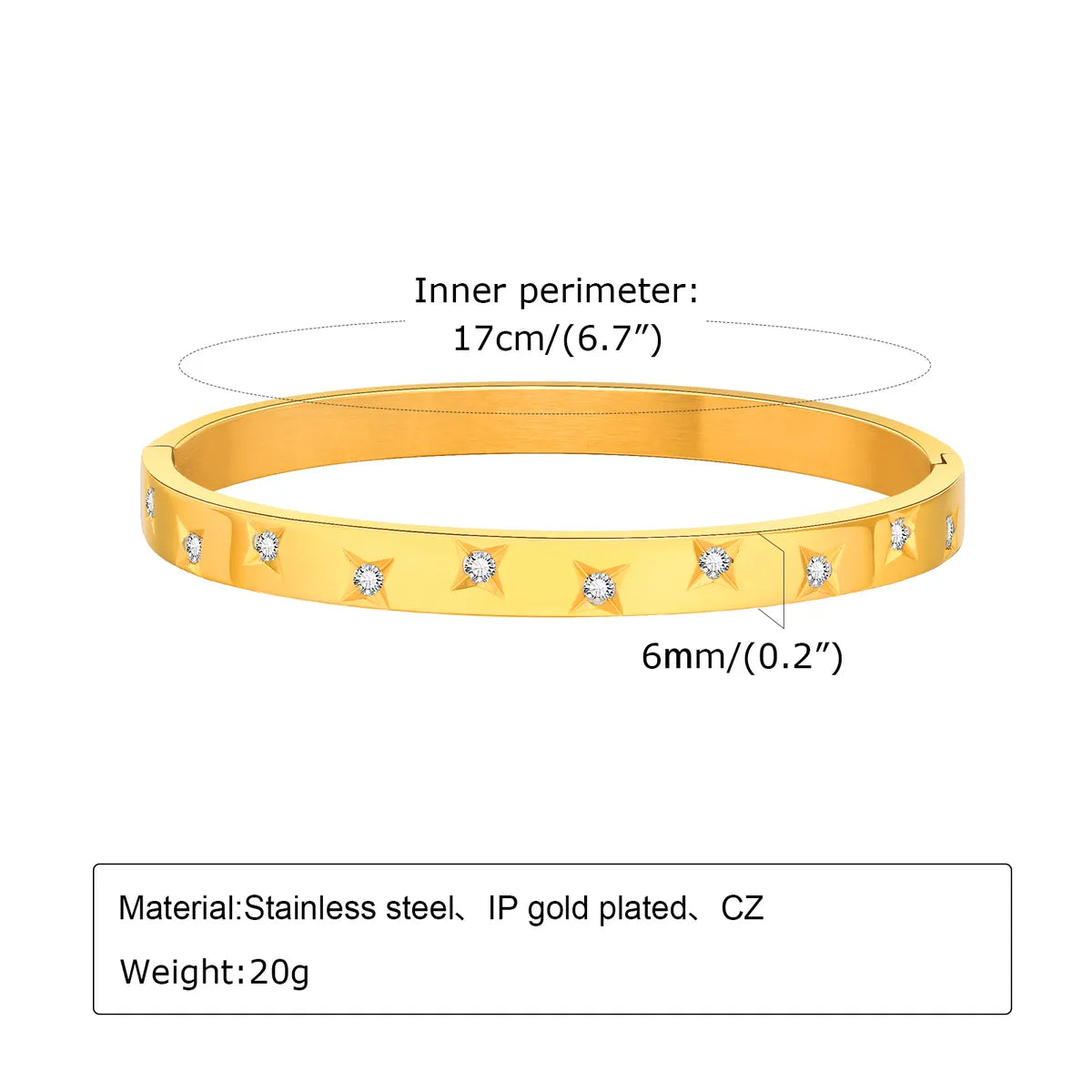 Basic Classic Style Four Leaf Clover Star Flower 304 Stainless Steel 18K Gold Plated Zircon Bangle In Bulk