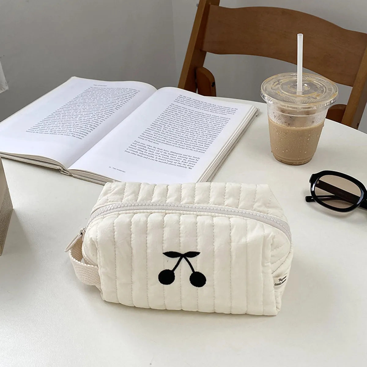 Basic Classic Style Fruit Solid Color Cotton Square Makeup Bags