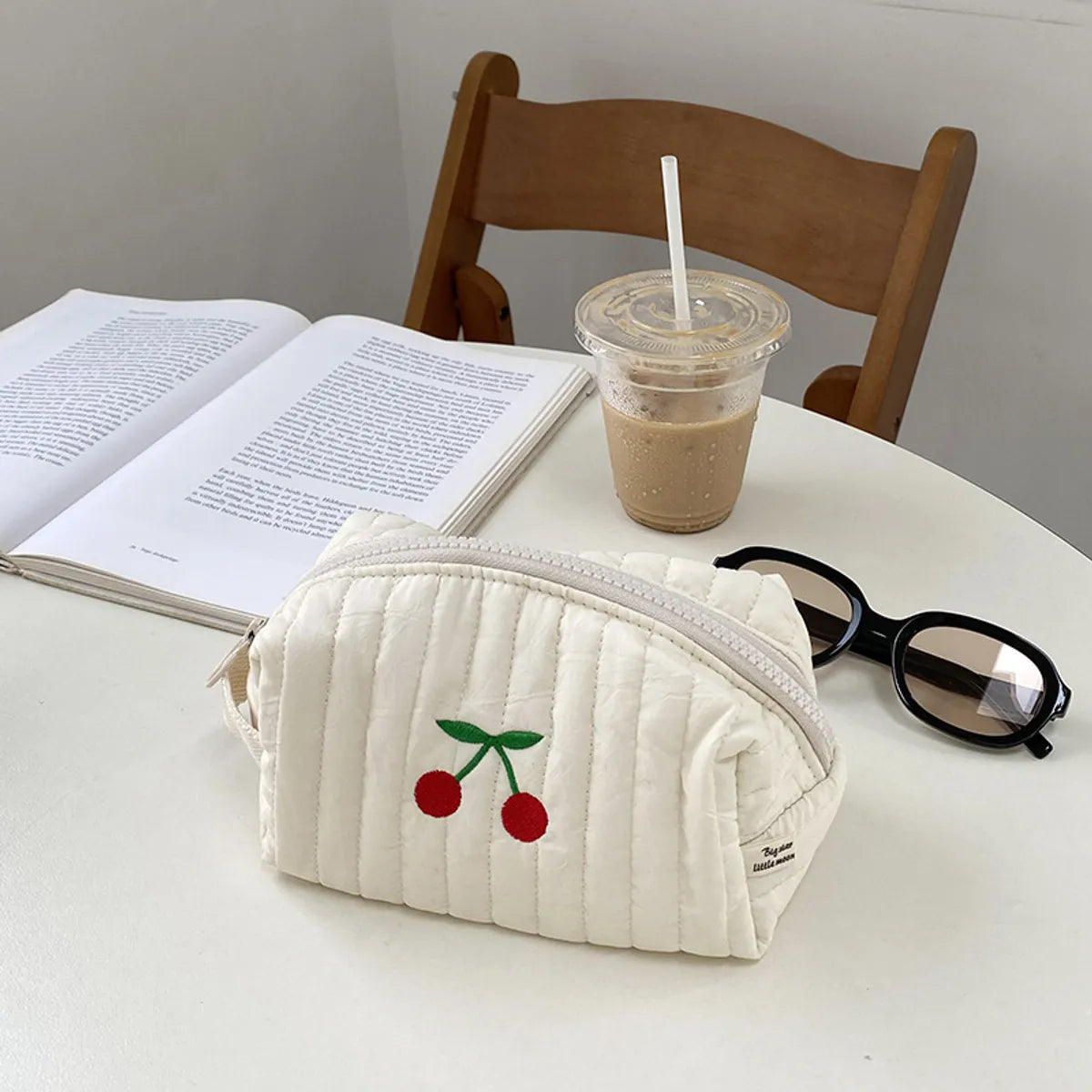 Basic Classic Style Fruit Solid Color Cotton Square Makeup Bags