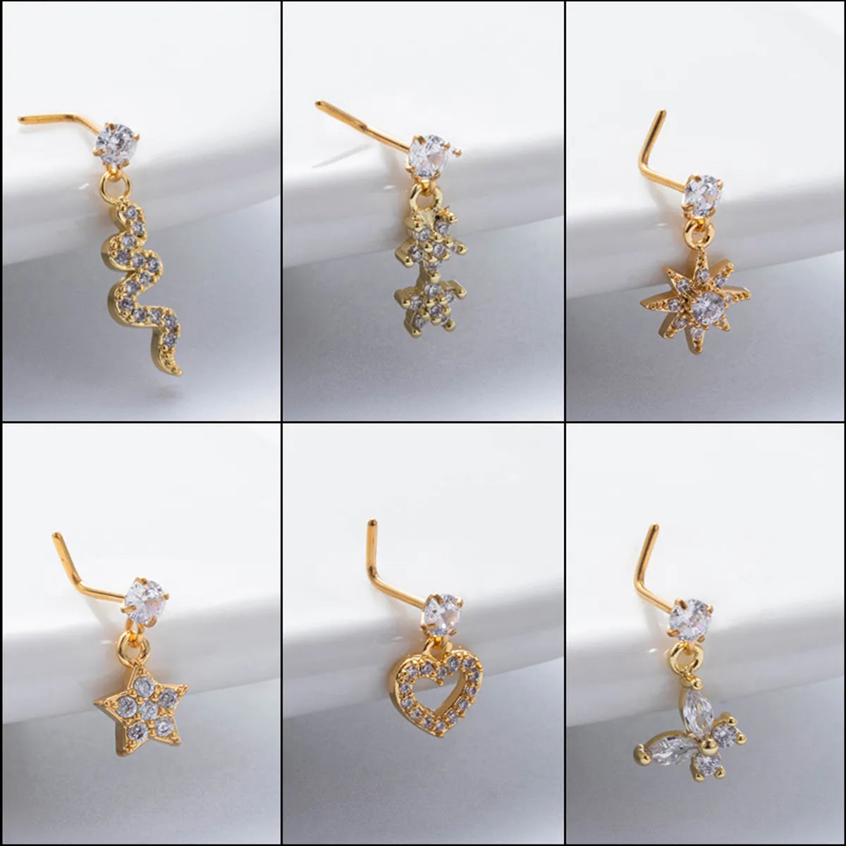 Basic Classic Style Heart Shape Flower Butterfly Stainless Steel Plating Inlay Zircon 18k Gold Plated Nose Studs