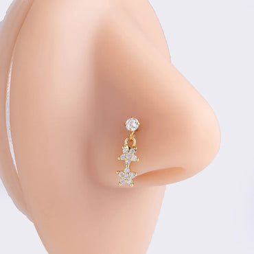 Basic Classic Style Heart Shape Flower Butterfly Stainless Steel Plating Inlay Zircon 18k Gold Plated Nose Studs