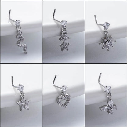 Basic Classic Style Heart Shape Flower Butterfly Stainless Steel Plating Inlay Zircon 18k Gold Plated Nose Studs