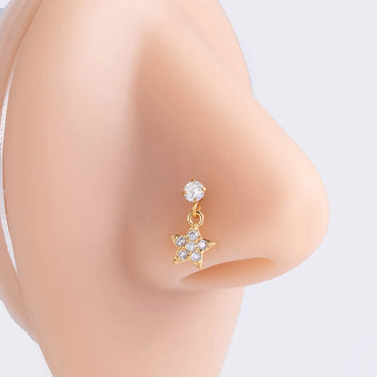 Basic Classic Style Heart Shape Flower Butterfly Stainless Steel Plating Inlay Zircon 18k Gold Plated Nose Studs