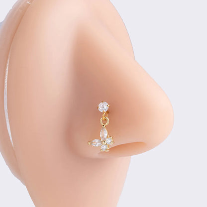 Basic Classic Style Heart Shape Flower Butterfly Stainless Steel Plating Inlay Zircon 18k Gold Plated Nose Studs