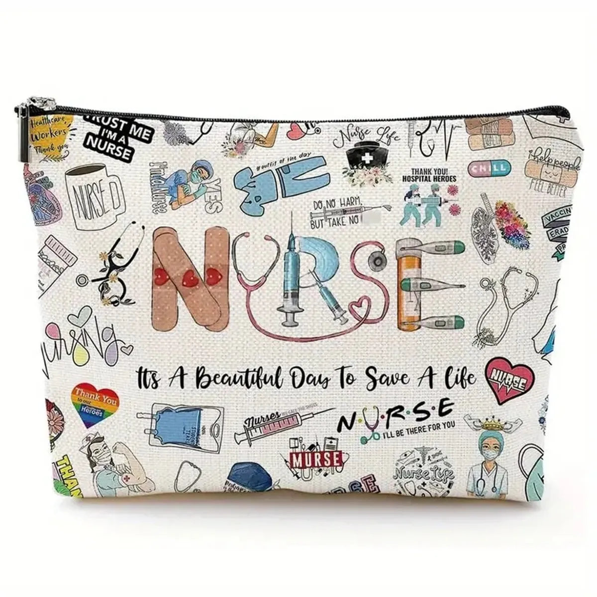 Basic Classic Style Letter Linen Square Makeup Bags