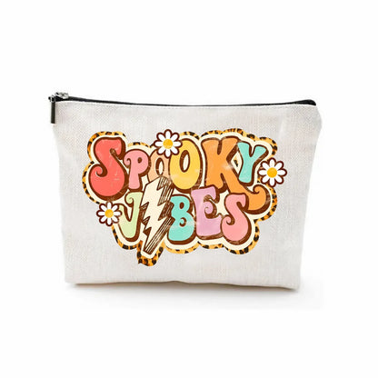 Basic Classic Style Letter Linen Square Makeup Bags