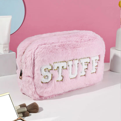 Basic Classic Style Letter Plush Square Makeup Bags