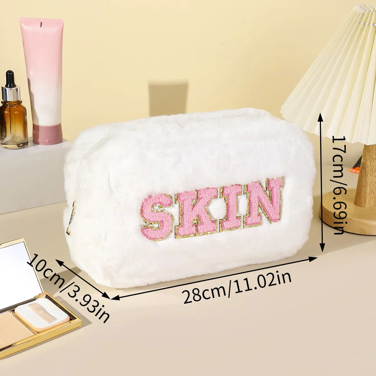 Basic Classic Style Letter Plush Square Makeup Bags