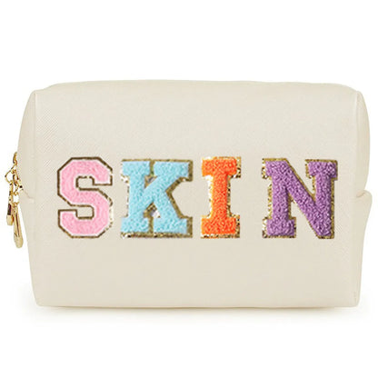 Basic Classic Style Letter Pu Leather Square Makeup Bags