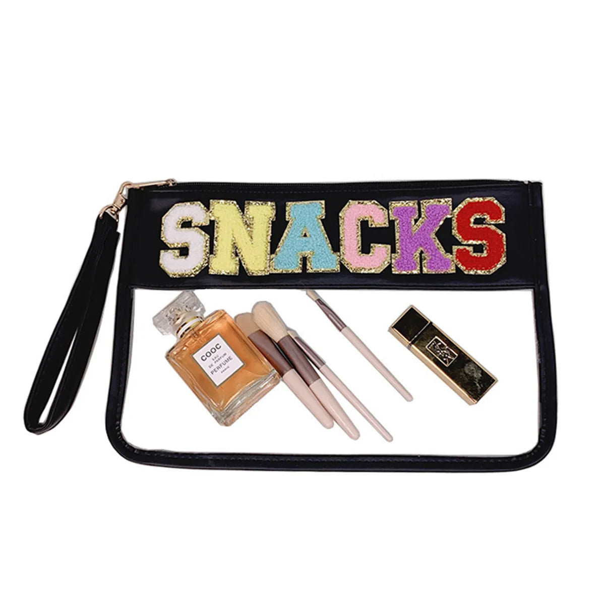 Basic Classic Style Letter PVC Square Makeup Bags