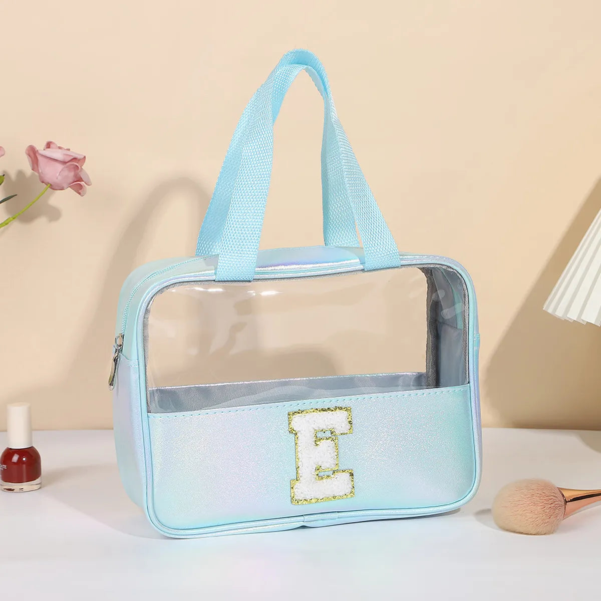 Basic Classic Style Letter Solid Color Pu Leather Square Makeup Bags