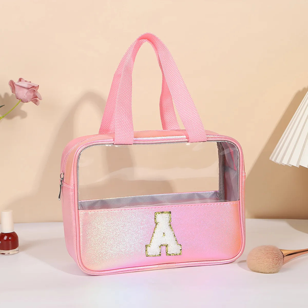 Basic Classic Style Letter Solid Color Pu Leather Square Makeup Bags