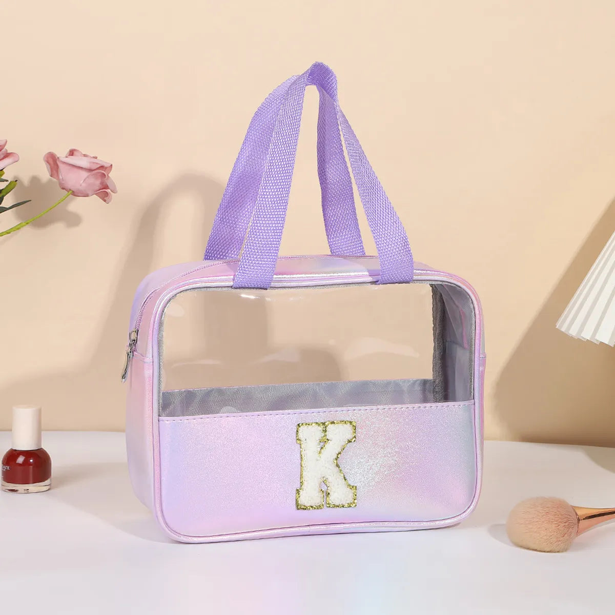 Basic Classic Style Letter Solid Color Pu Leather Square Makeup Bags