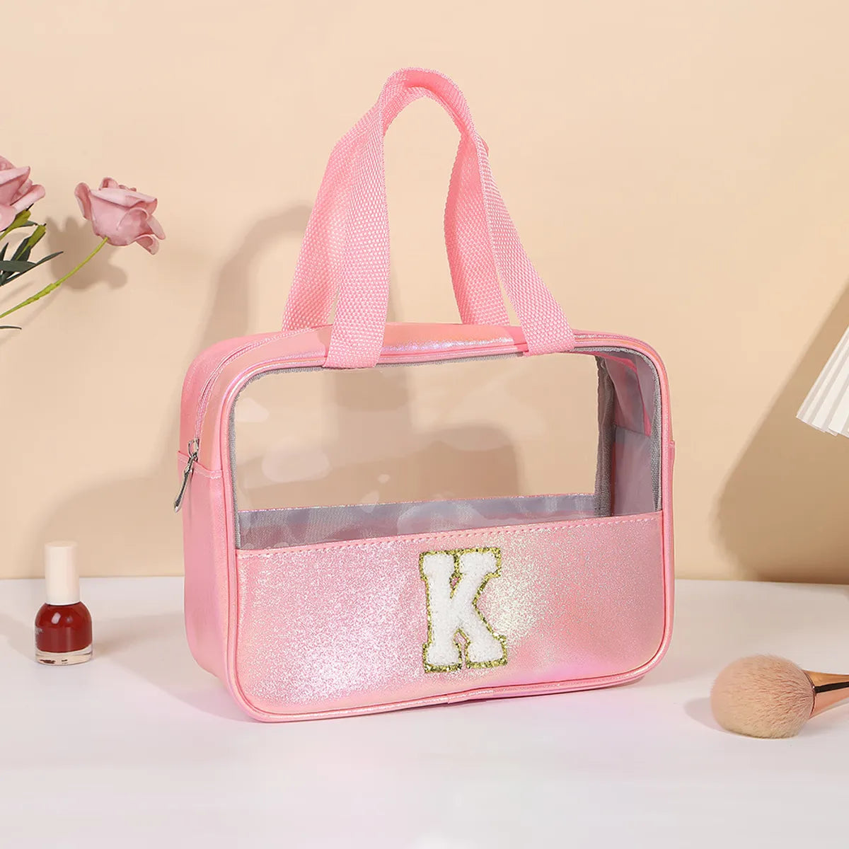 Basic Classic Style Letter Solid Color Pu Leather Square Makeup Bags