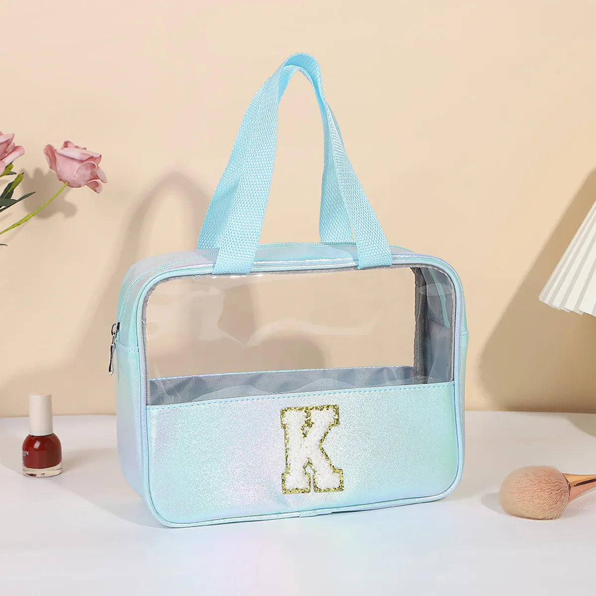 Basic Classic Style Letter Solid Color Pu Leather Square Makeup Bags