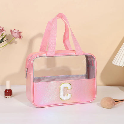 Basic Classic Style Letter Solid Color Pu Leather Square Makeup Bags