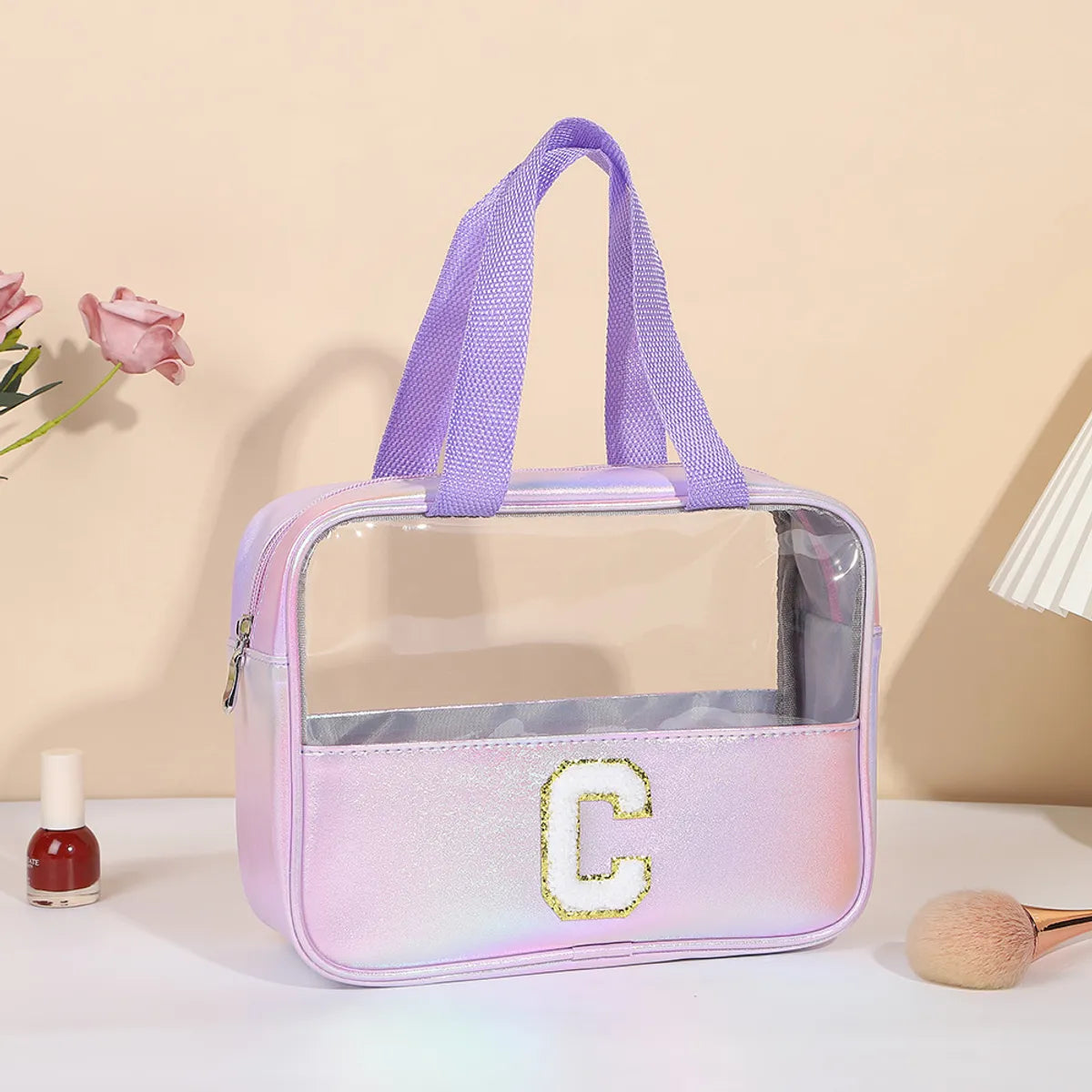 Basic Classic Style Letter Solid Color Pu Leather Square Makeup Bags