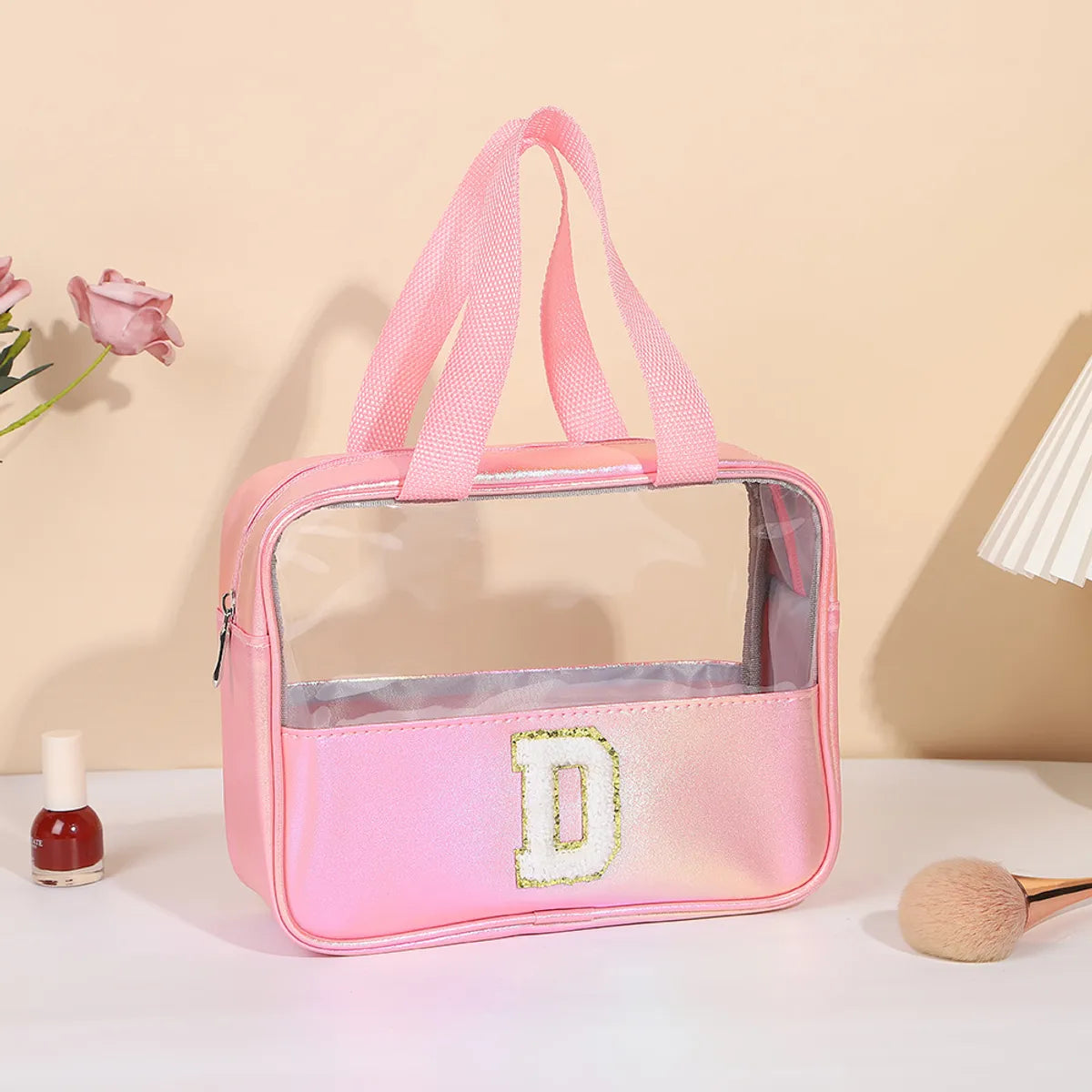 Basic Classic Style Letter Solid Color Pu Leather Square Makeup Bags