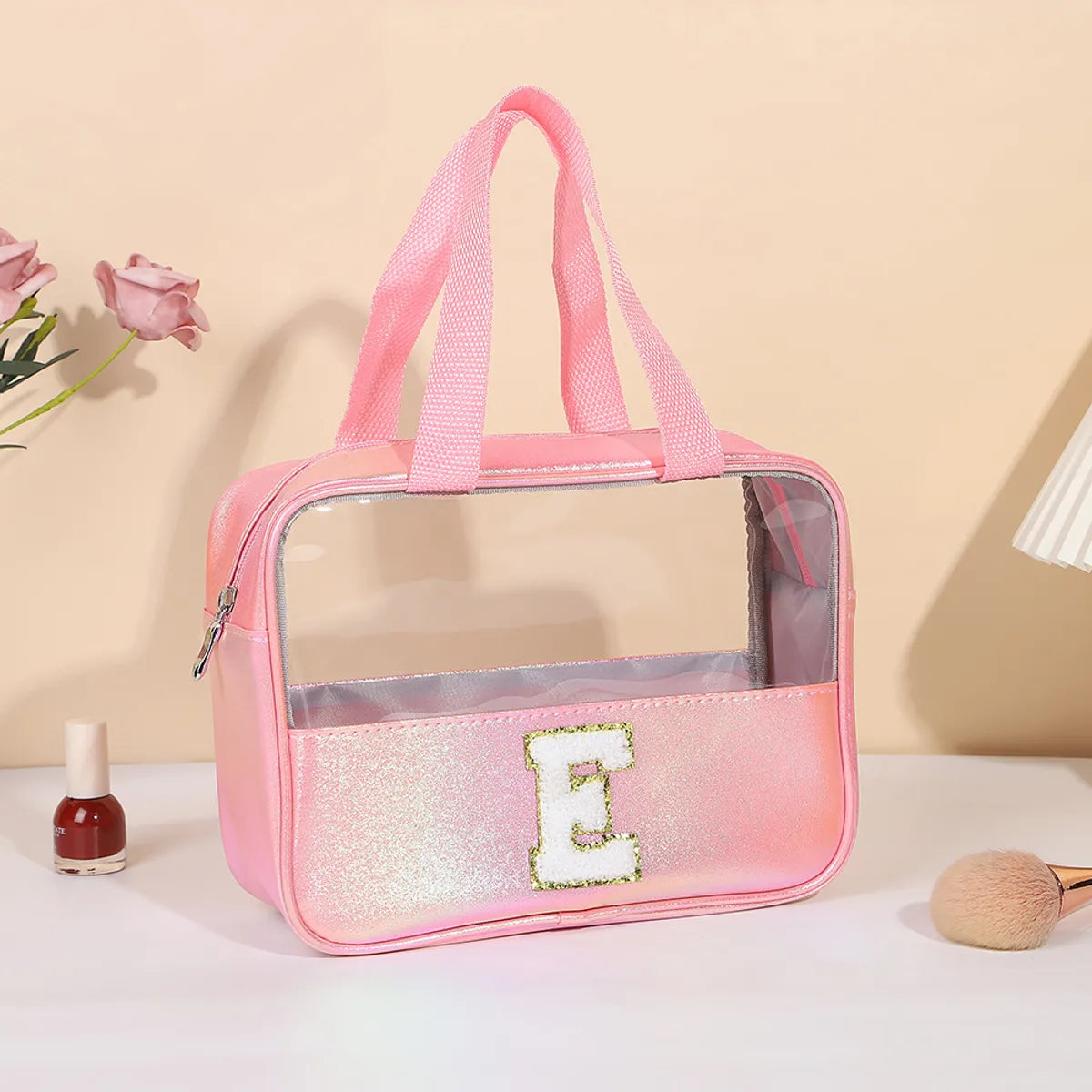 Basic Classic Style Letter Solid Color Pu Leather Square Makeup Bags