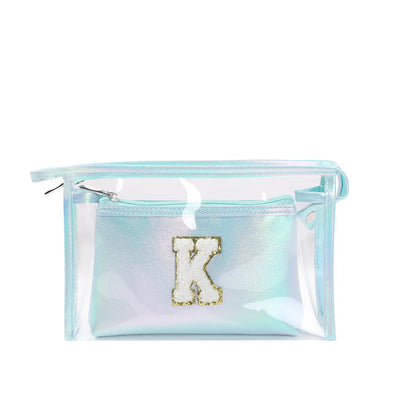 Basic Classic Style Letter Solid Color Pu Leather Square Makeup Bags