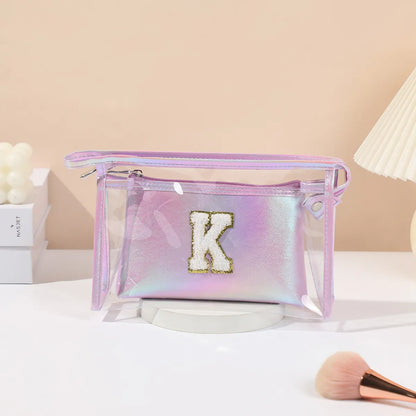 Basic Classic Style Letter Solid Color Pu Leather Square Makeup Bags