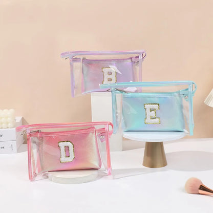 Basic Classic Style Letter Solid Color Pu Leather Square Makeup Bags