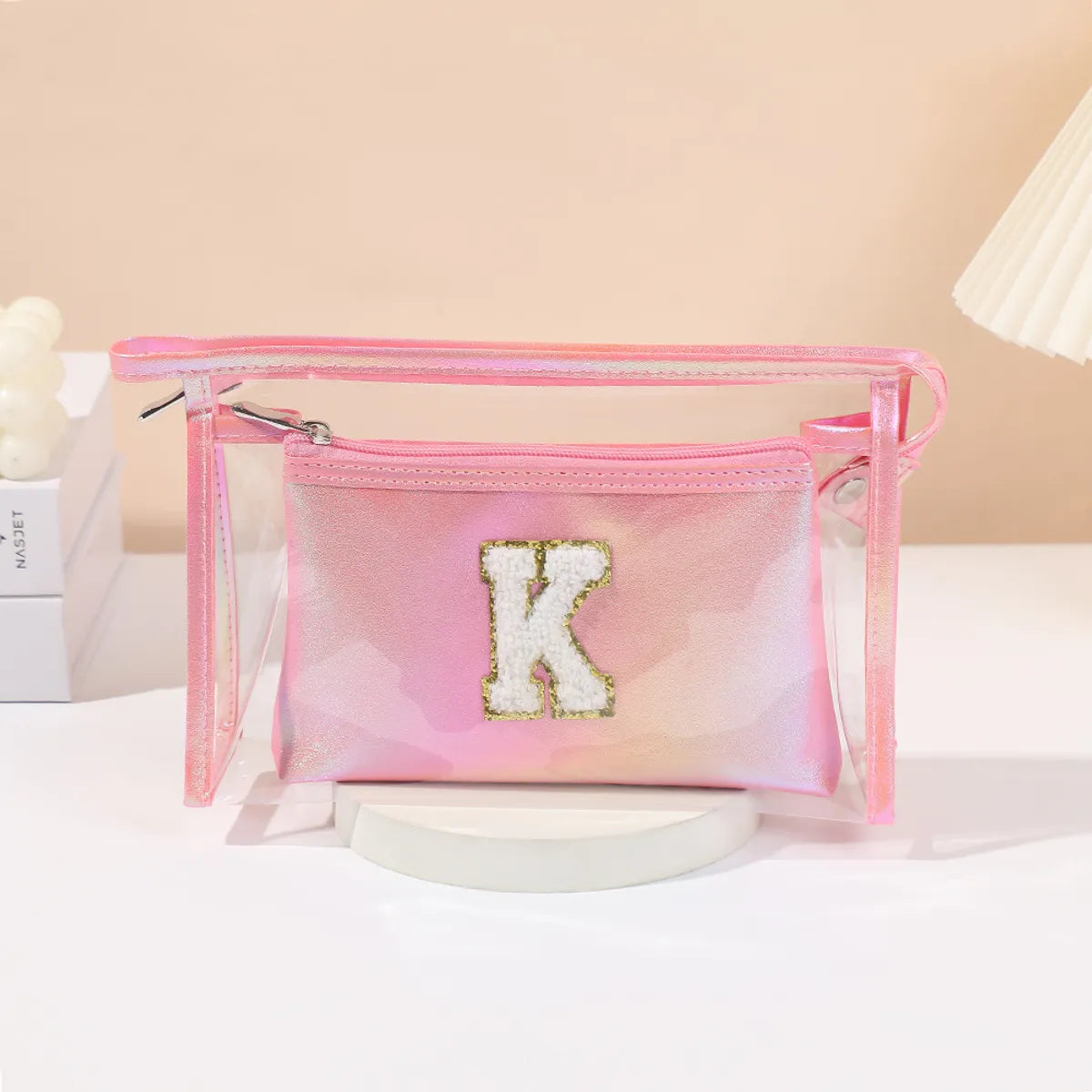 Basic Classic Style Letter Solid Color Pu Leather Square Makeup Bags