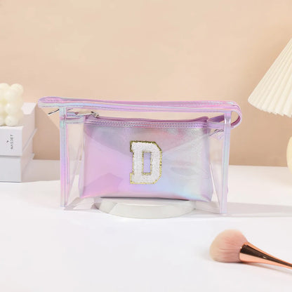 Basic Classic Style Letter Solid Color Pu Leather Square Makeup Bags