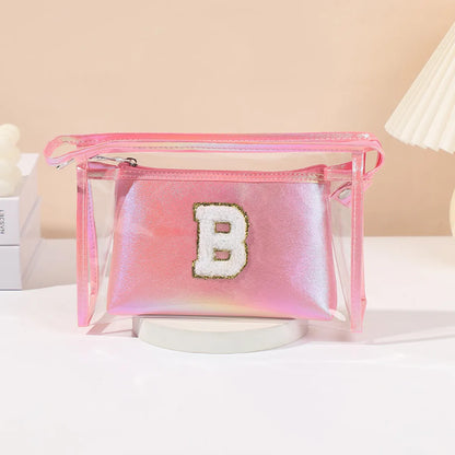 Basic Classic Style Letter Solid Color Pu Leather Square Makeup Bags