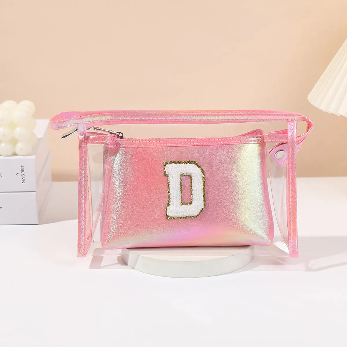 Basic Classic Style Letter Solid Color Pu Leather Square Makeup Bags