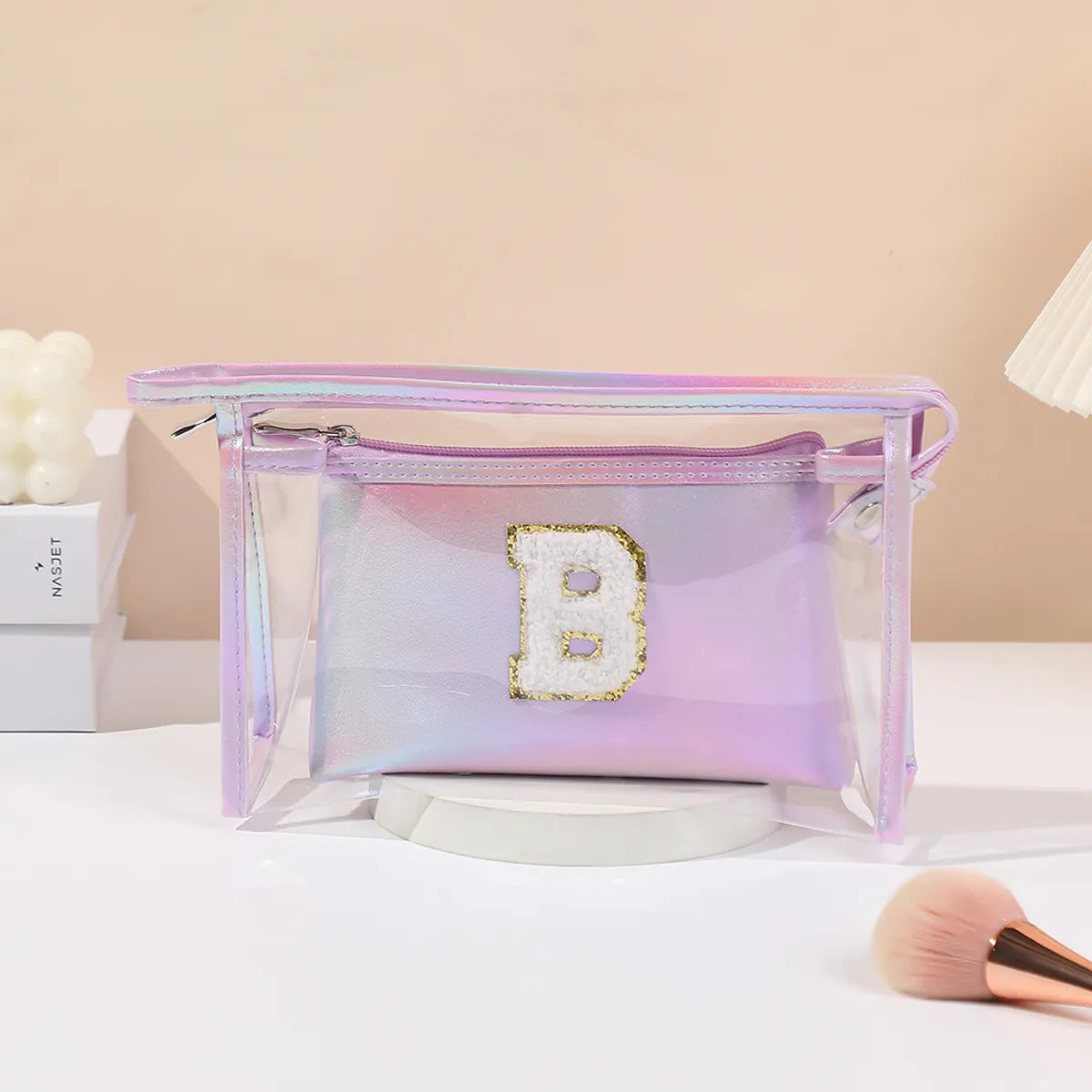 Basic Classic Style Letter Solid Color Pu Leather Square Makeup Bags