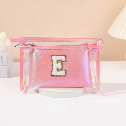 Basic Classic Style Letter Solid Color Pu Leather Square Makeup Bags