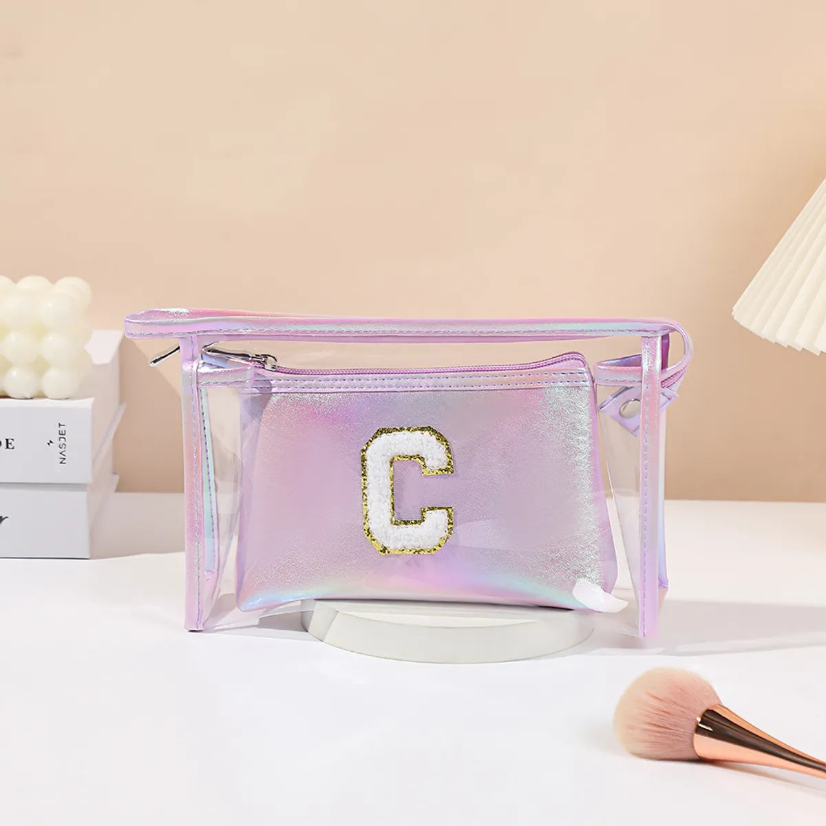 Basic Classic Style Letter Solid Color Pu Leather Square Makeup Bags