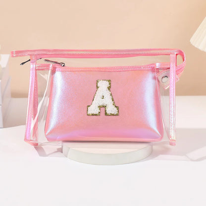 Basic Classic Style Letter Solid Color Pu Leather Square Makeup Bags