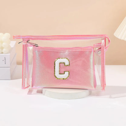 Basic Classic Style Letter Solid Color Pu Leather Square Makeup Bags